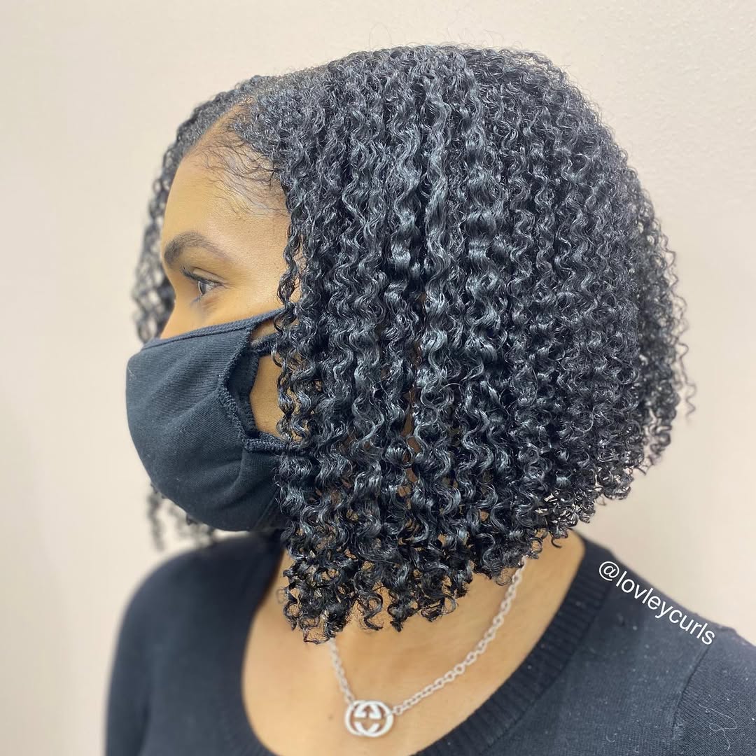 coily angled short bob haircut