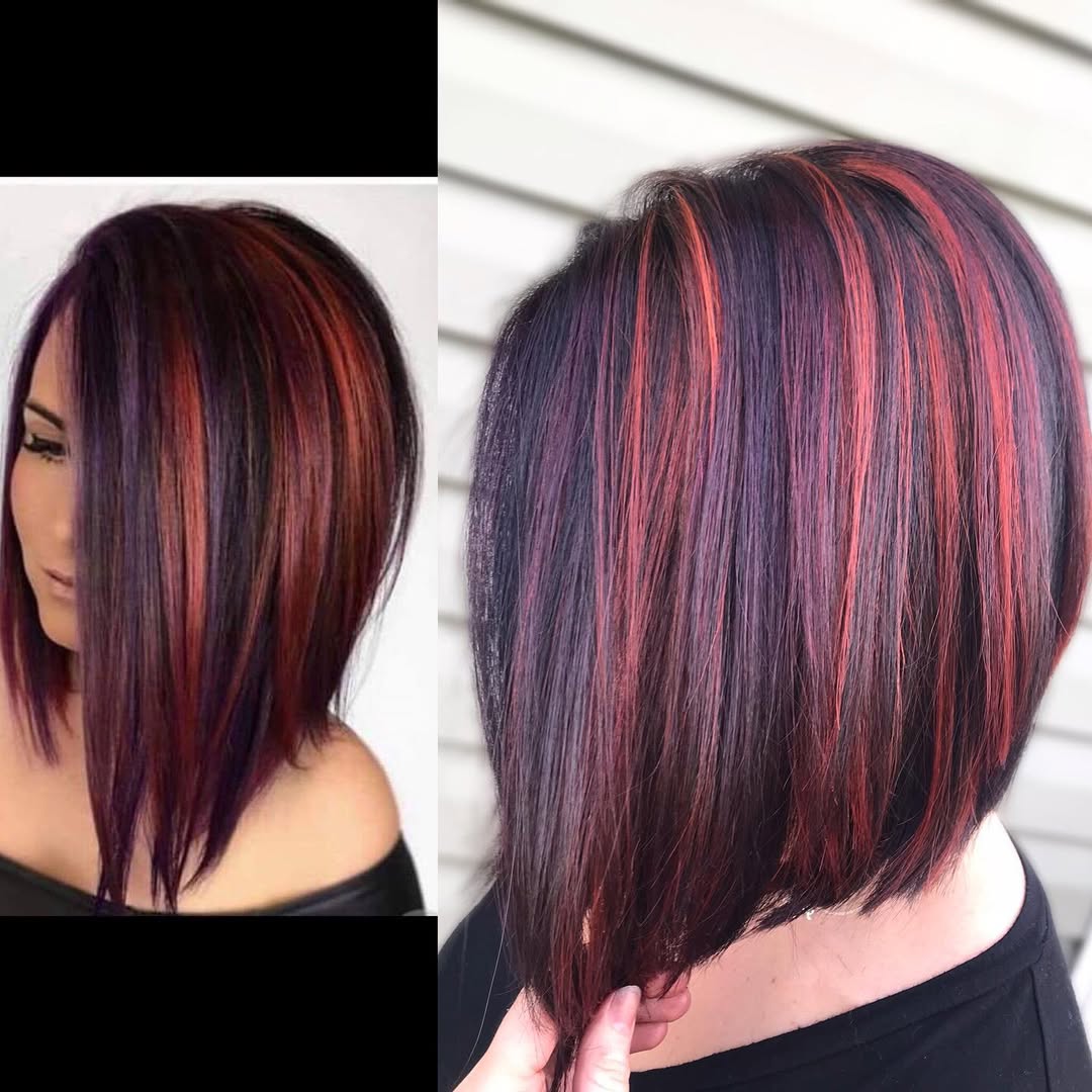 long layered bob with highlights