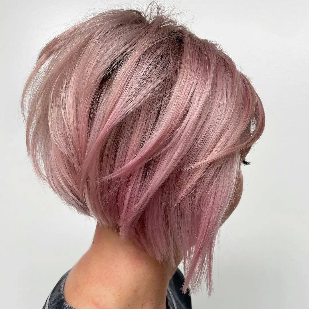 pastel pink shoulder length layered bob