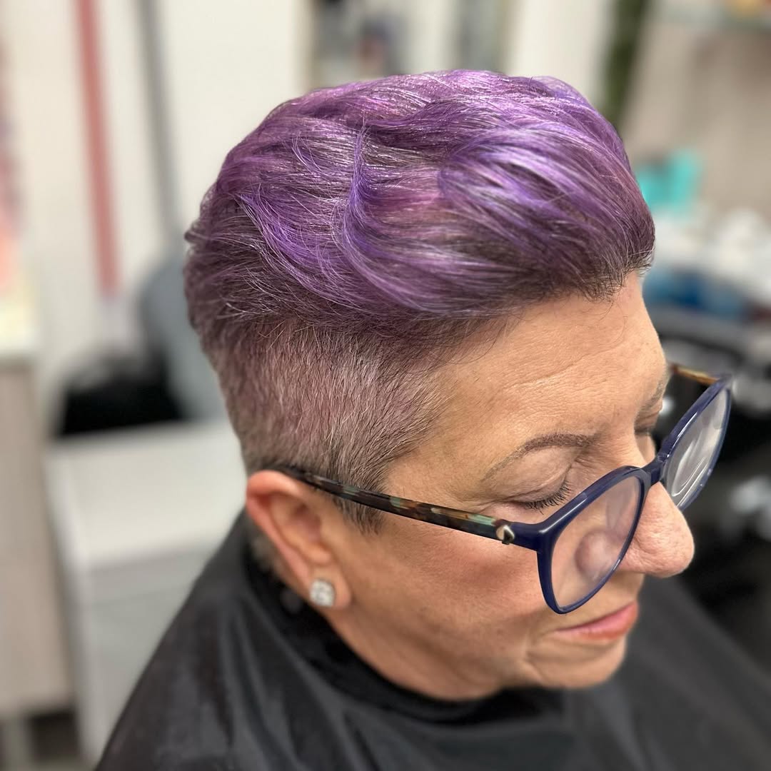 pixie cut for older ladies with glasses