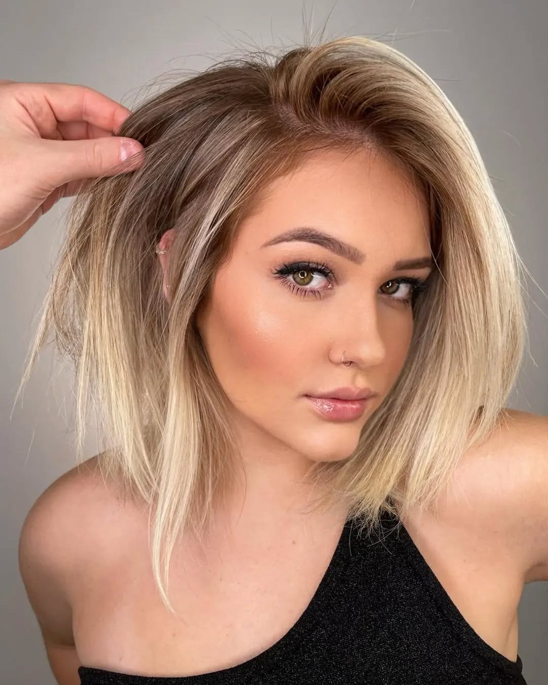 side-parted angled bob