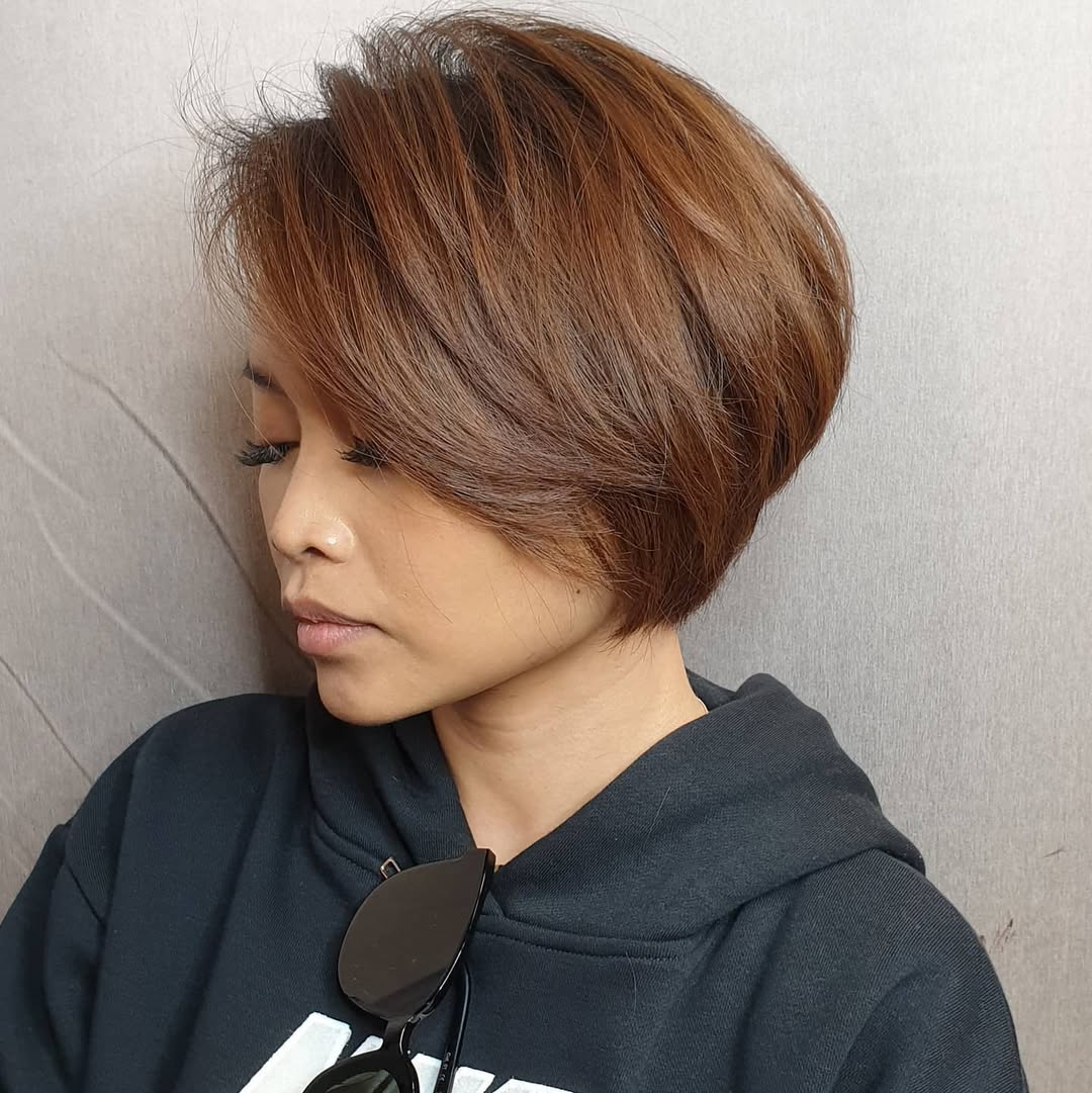side-parted layered pixie bob