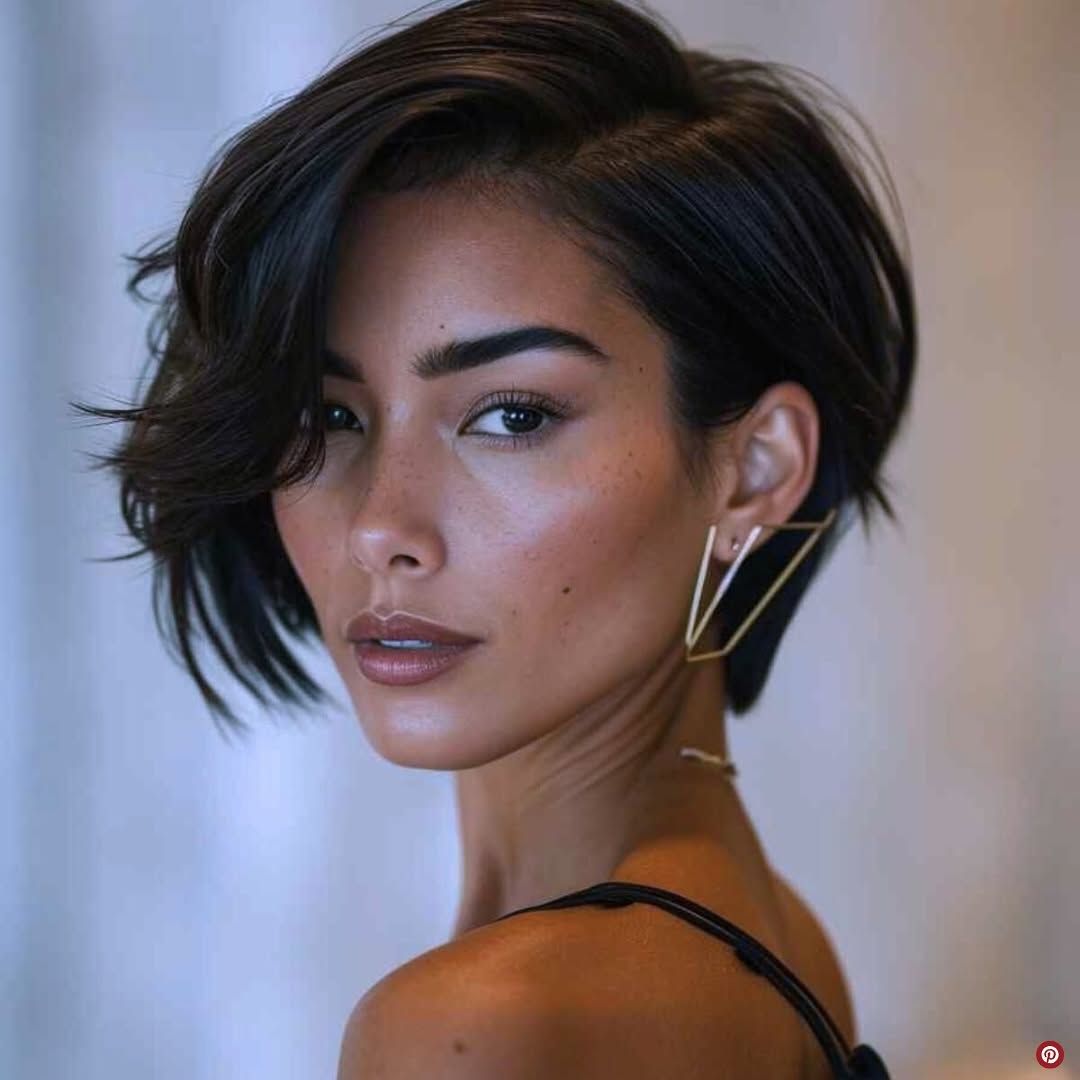 side-parted pixie bob haircut