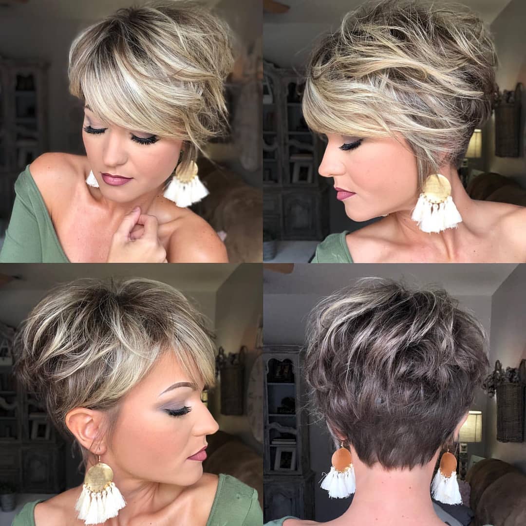 side-parted wavy pixie bob