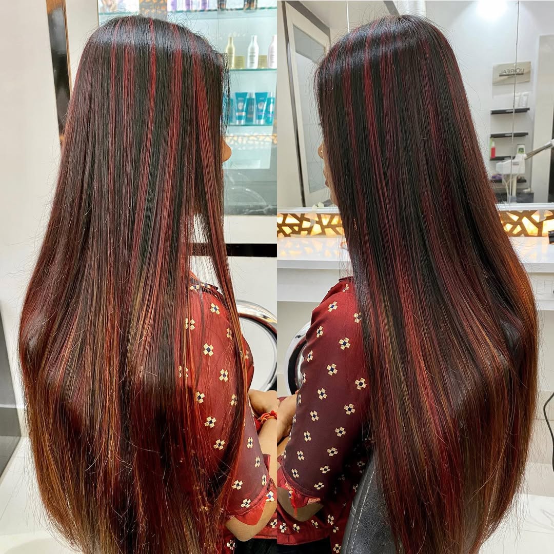 brown hair with red highlights
