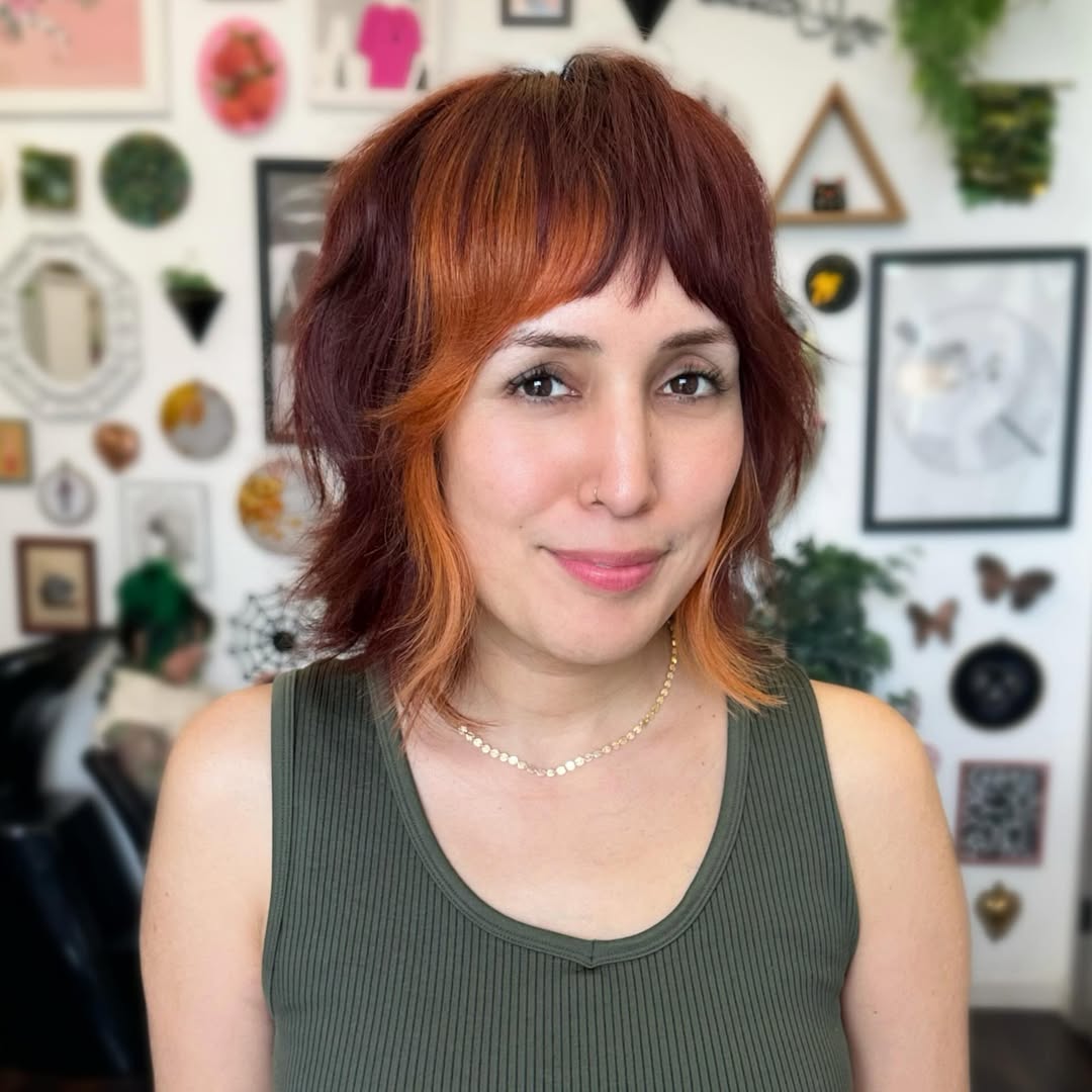 color-blocked short cowboy copper hair