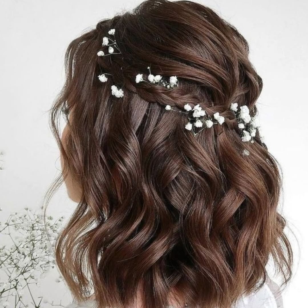 braided half updo with flowers