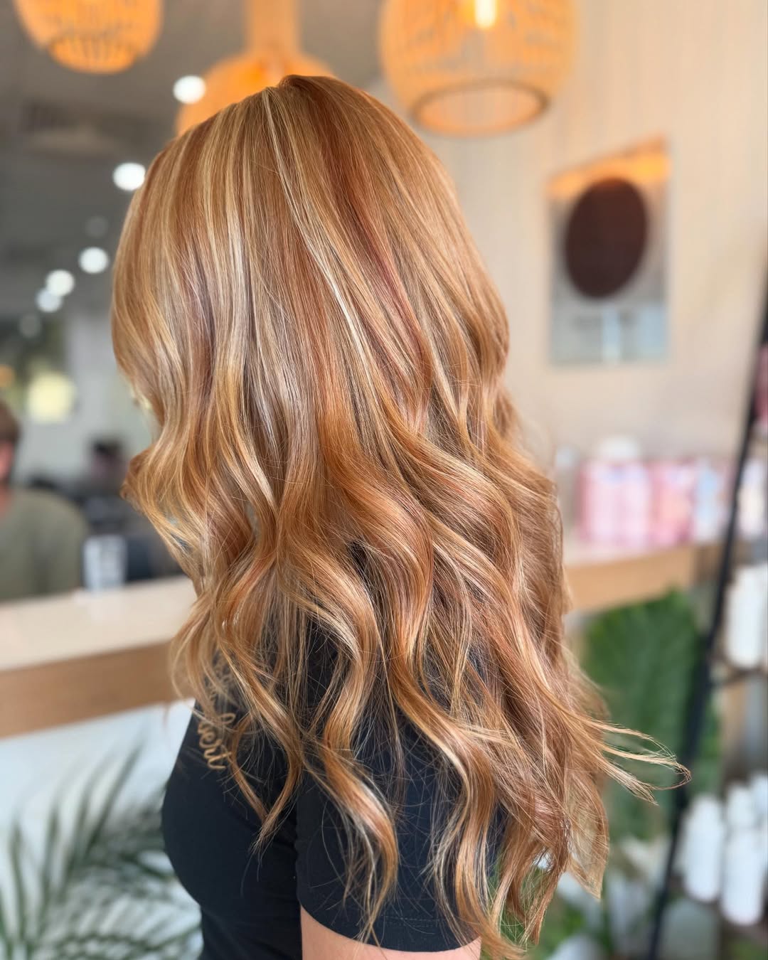 copper hair with honey blonde highlights