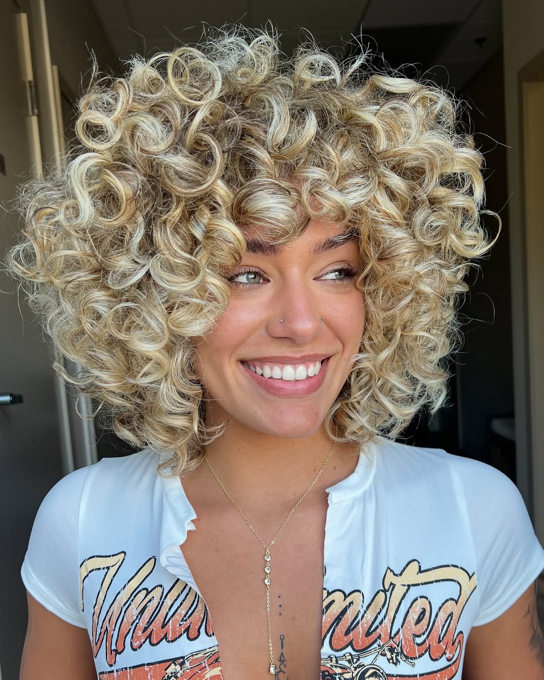 honey blonde curly shag