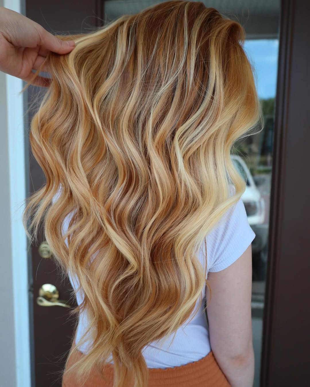 red hair with golden blonde highlights