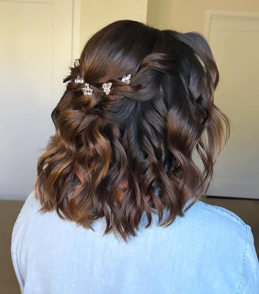 braided half-up half-down short hairstyle