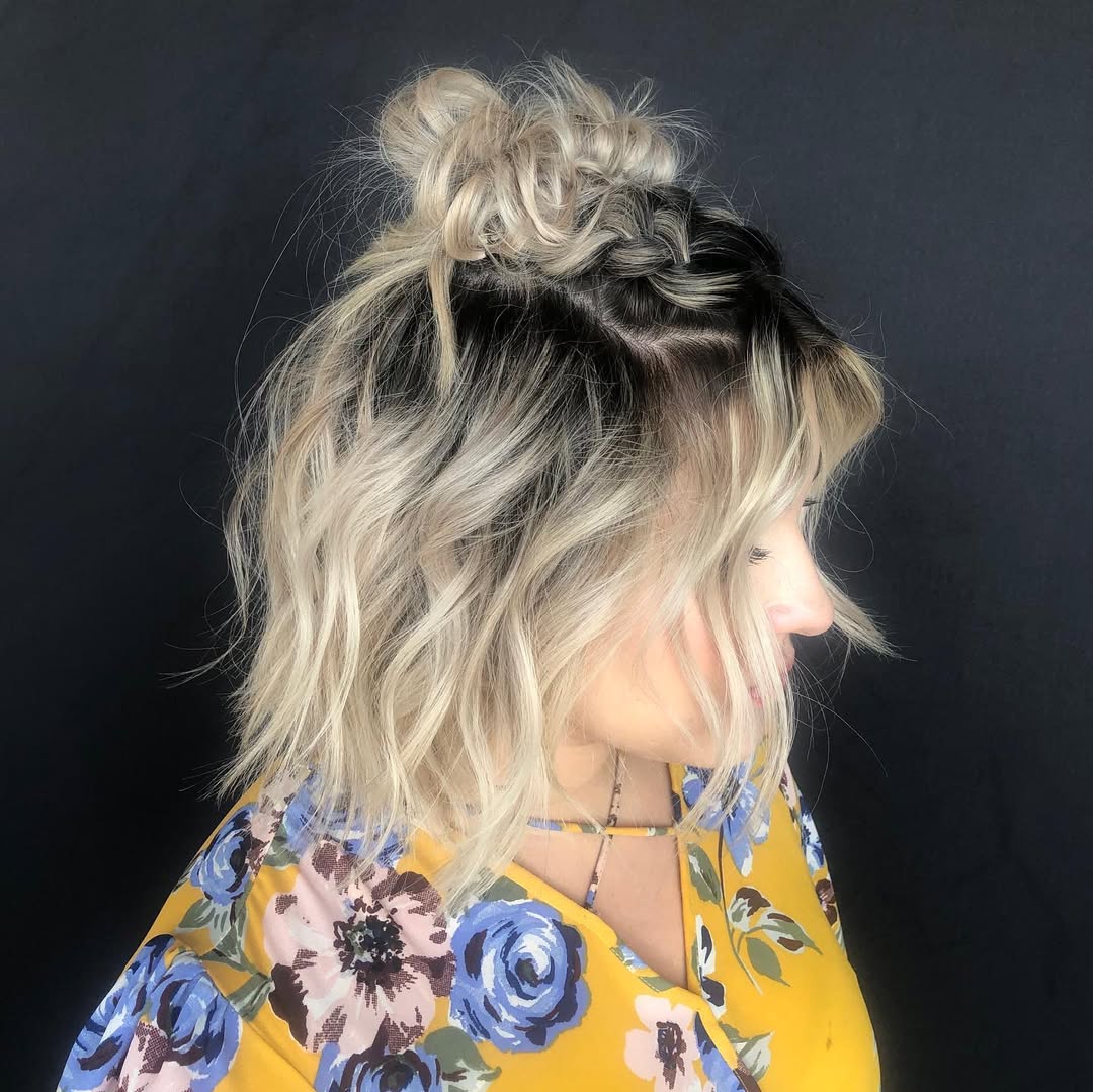 half-up braided space buns