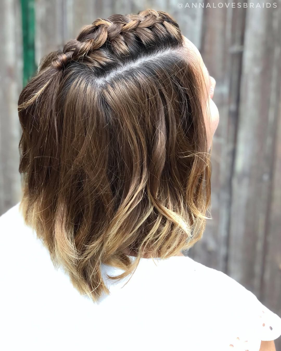 layered bob with a Dutch braid