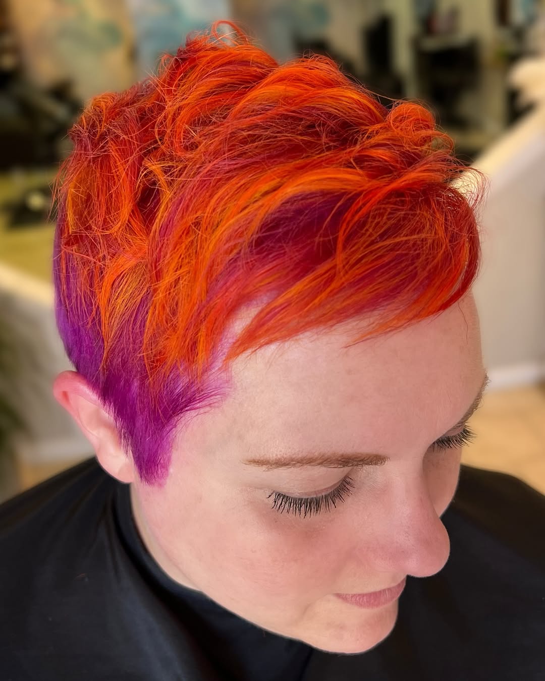 orange pink edgy funky pixie cut