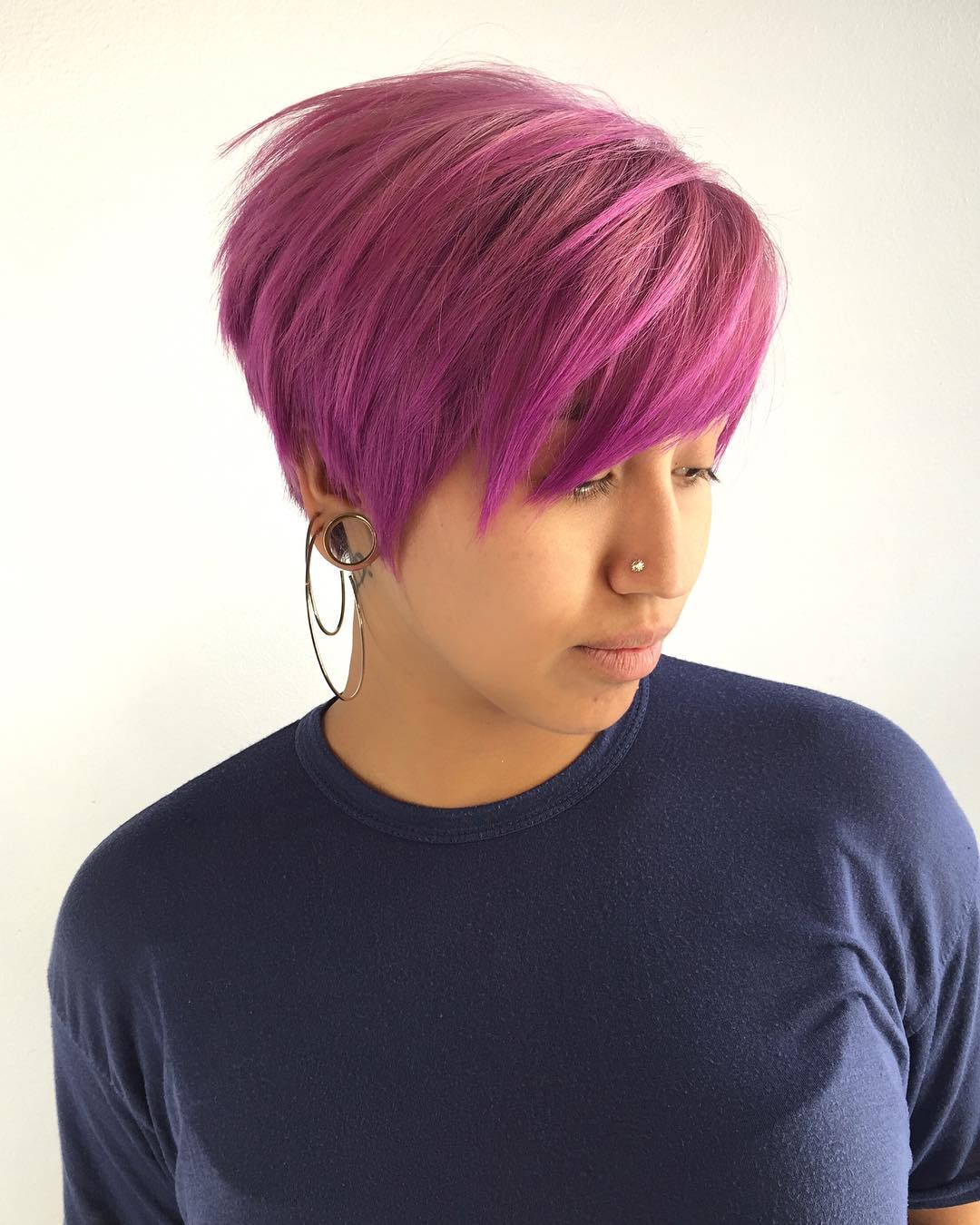 pastel magenta razored pixie cut