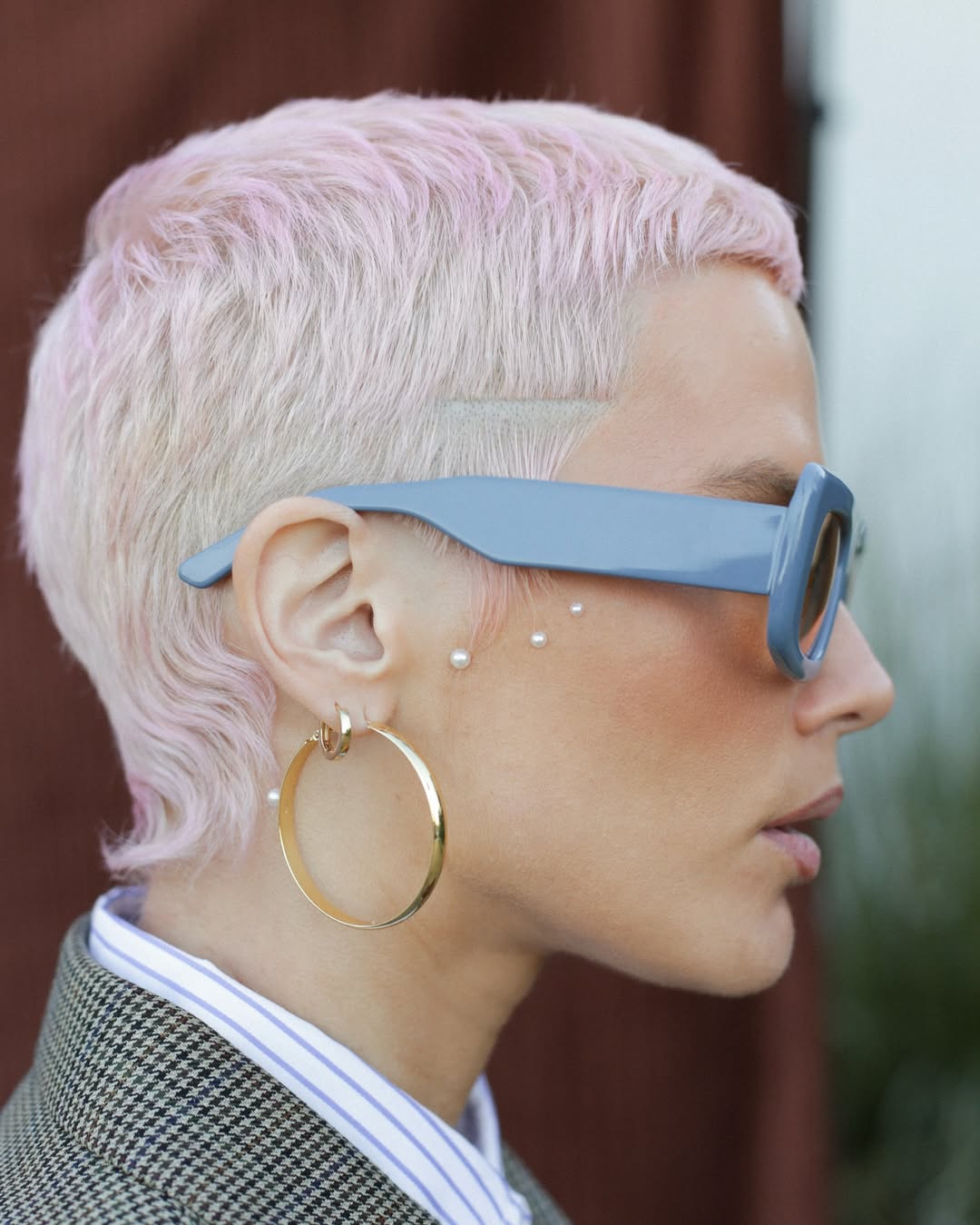 pastel pink feminine pixie cut