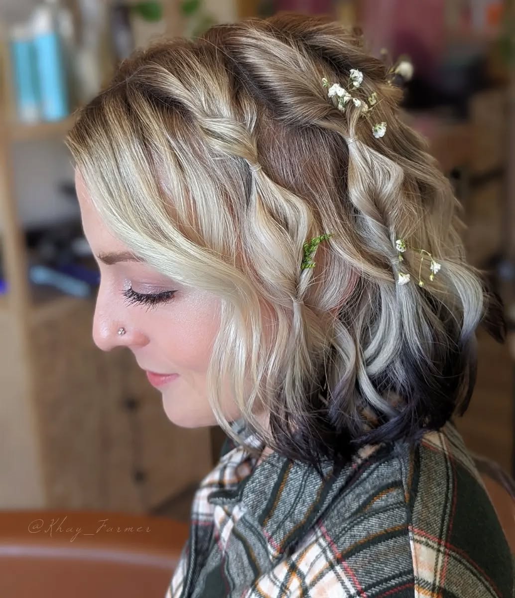 short bubble braids with flowers