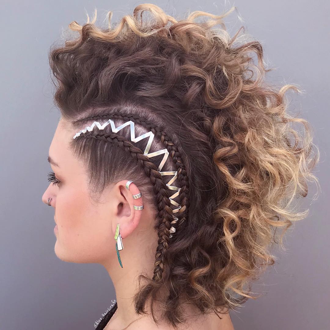 short curly mohawk with side braids
