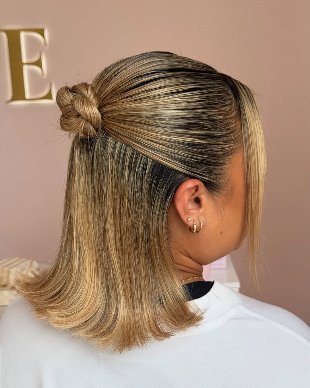 sleek half-up half-down with a braided bun