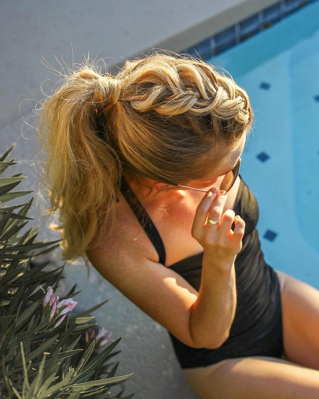 Dutch-braided ponytail