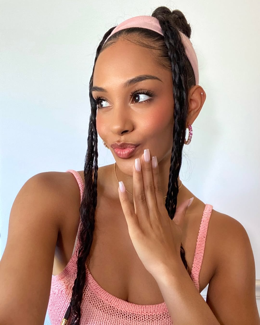 braids into a ponytail with a headband