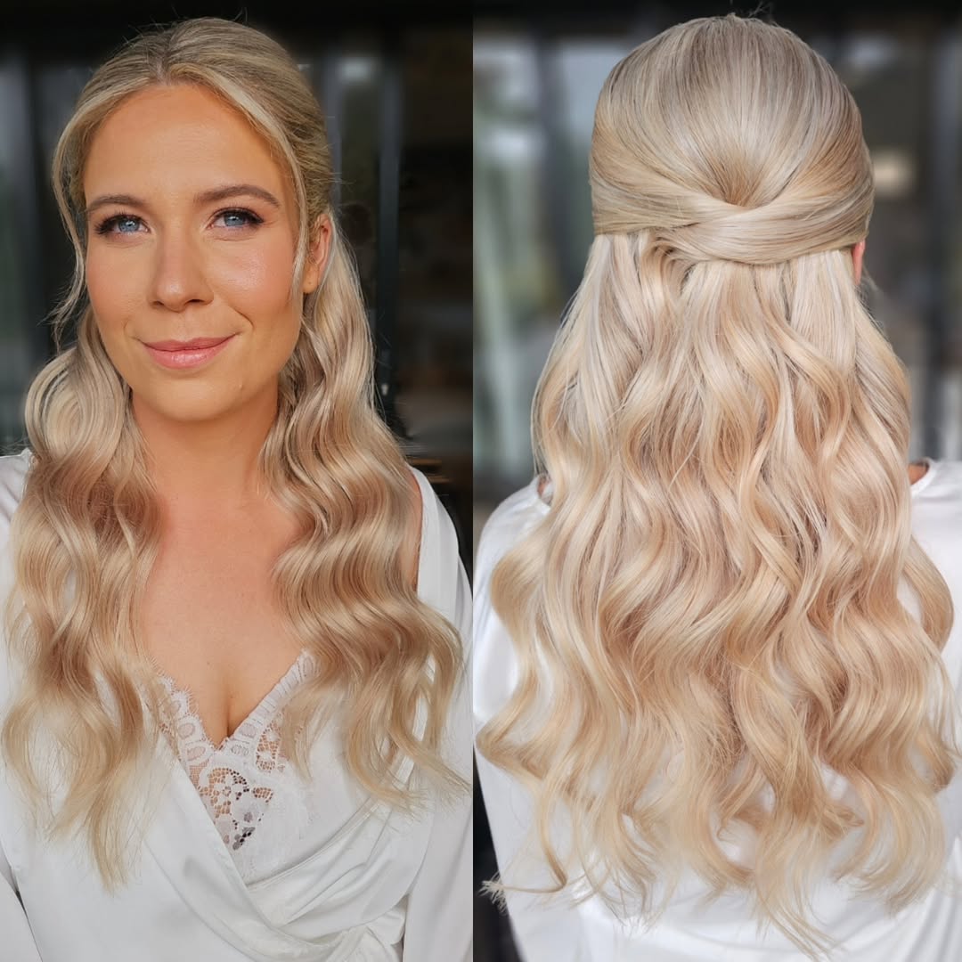 elegant half updo with face-framing tendrils