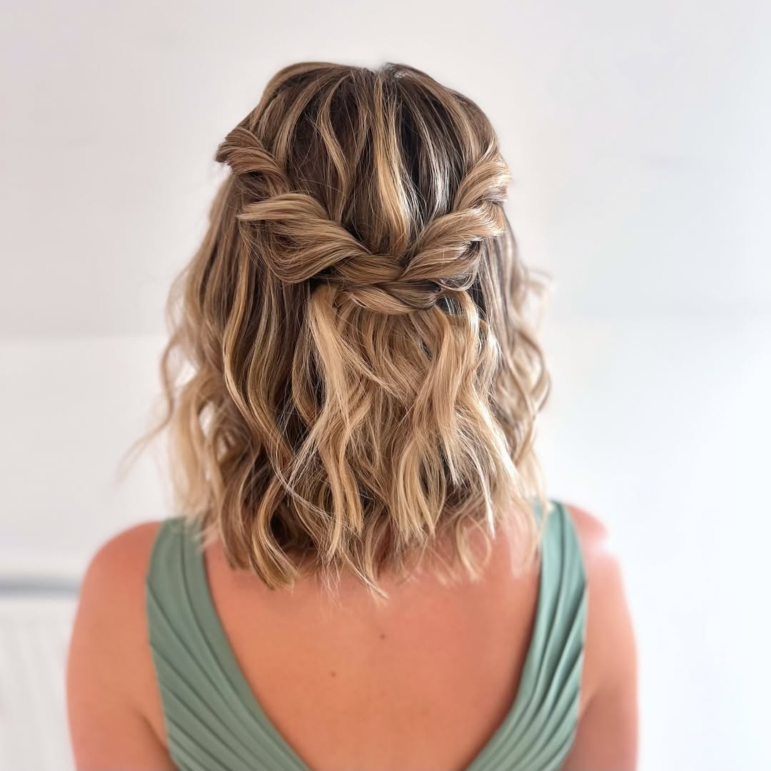 twisted half updo for short hair