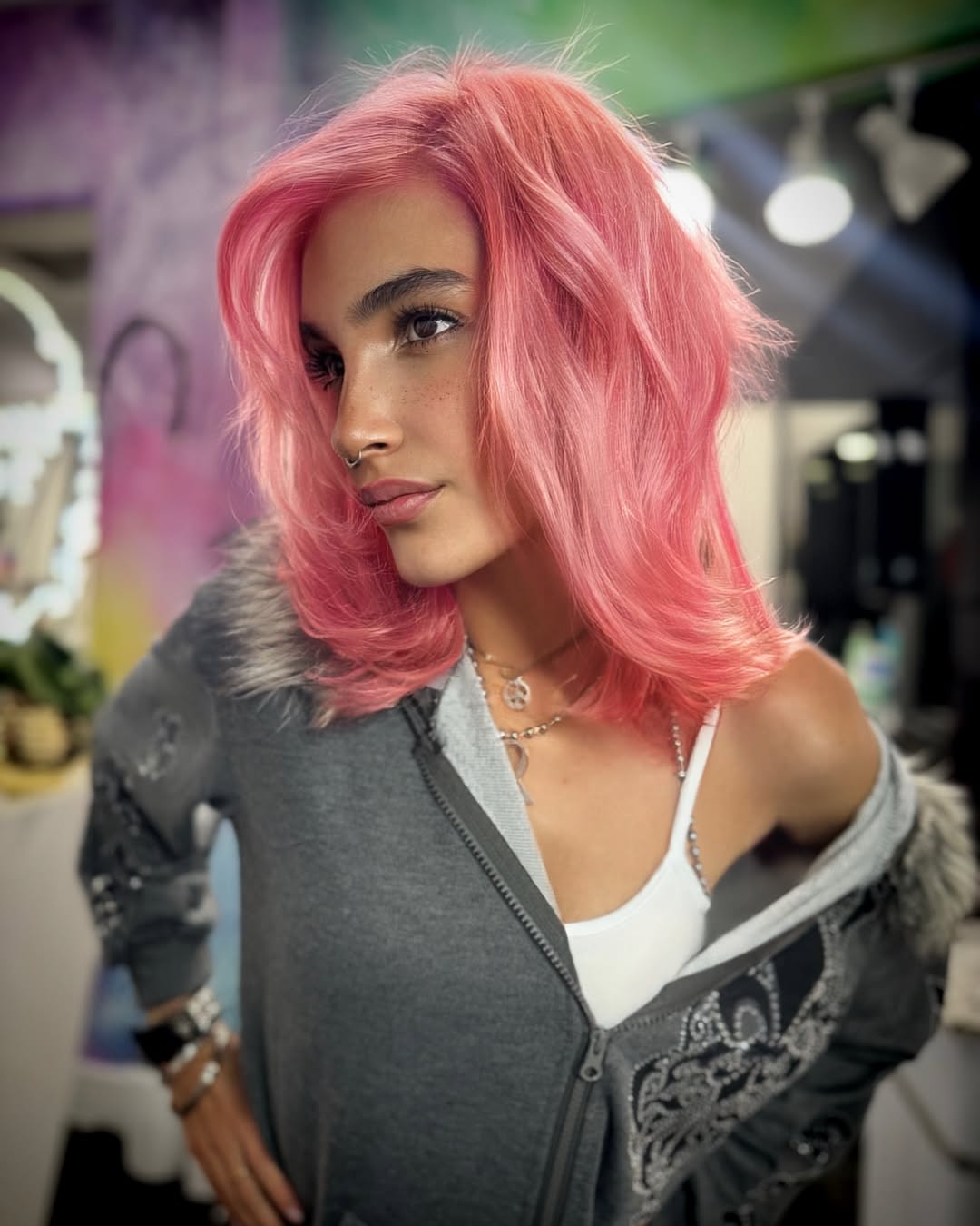 pastel pink medium hair