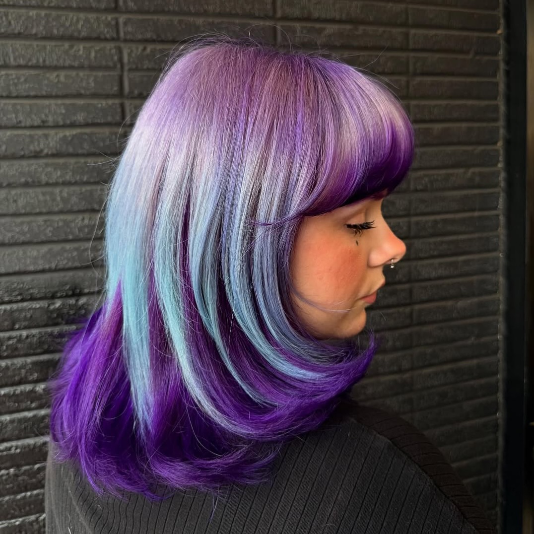 purple color melt hairstyle for shoulder-length hair