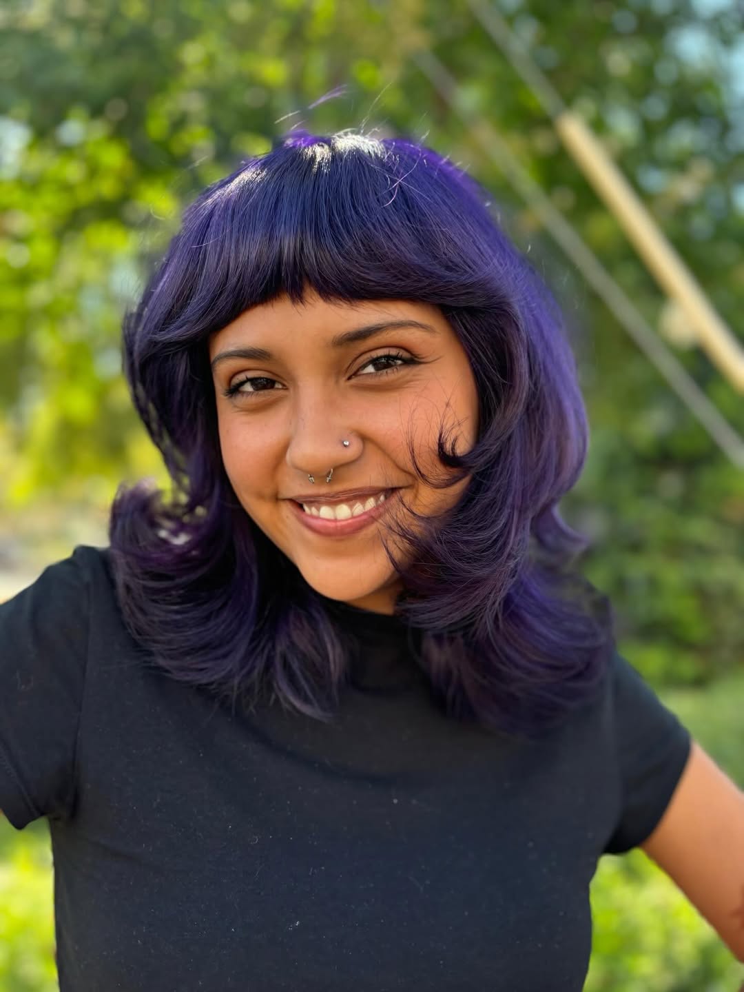 purple layered shoulder length hair