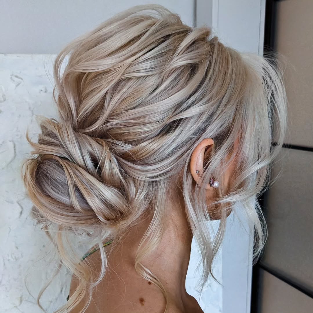 textured bun for mid-length haircut