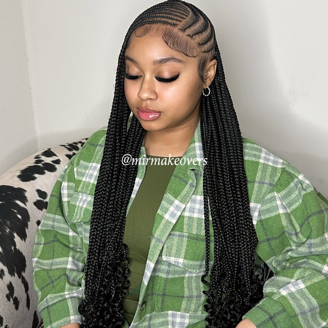 Flip-over Fulani braids with curly ends
