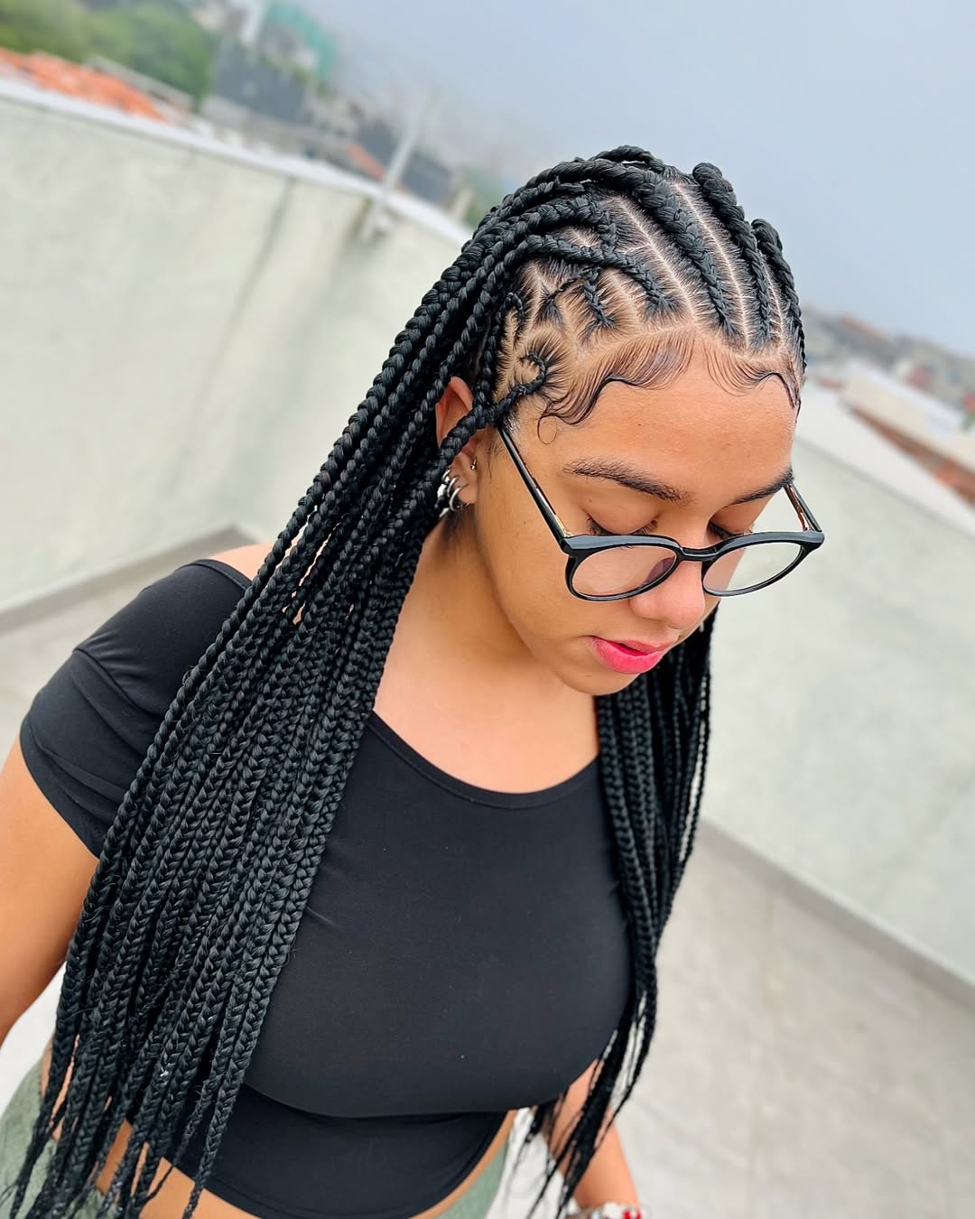 criss-cross Fulani braids with box braids