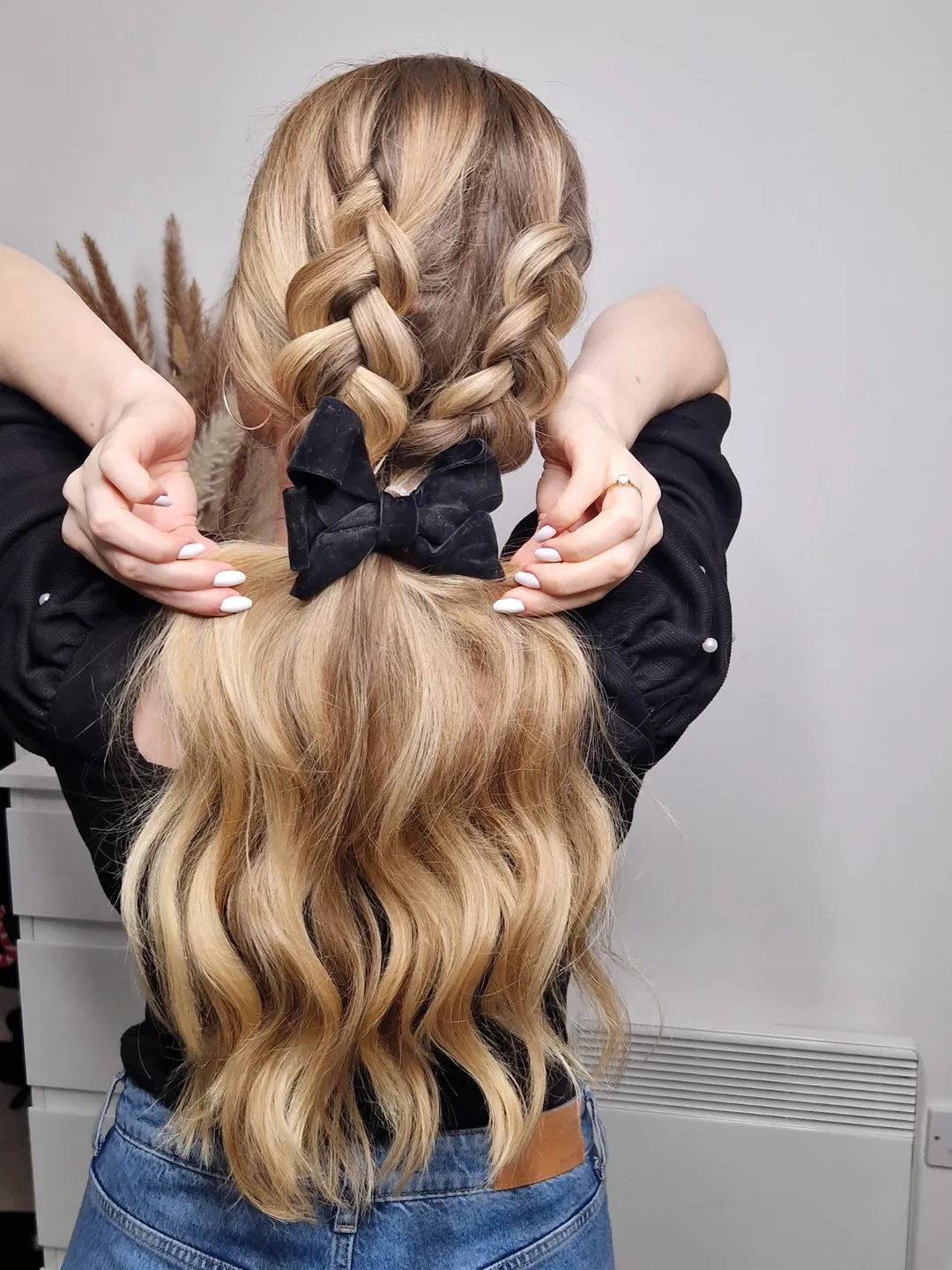 half-up braids with a bow
