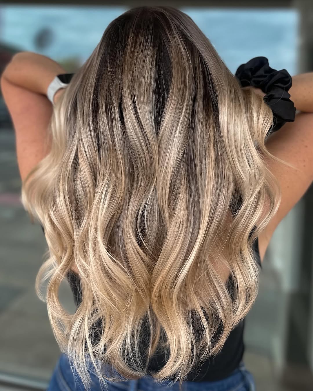 brown hair with vanilla blonde highlights