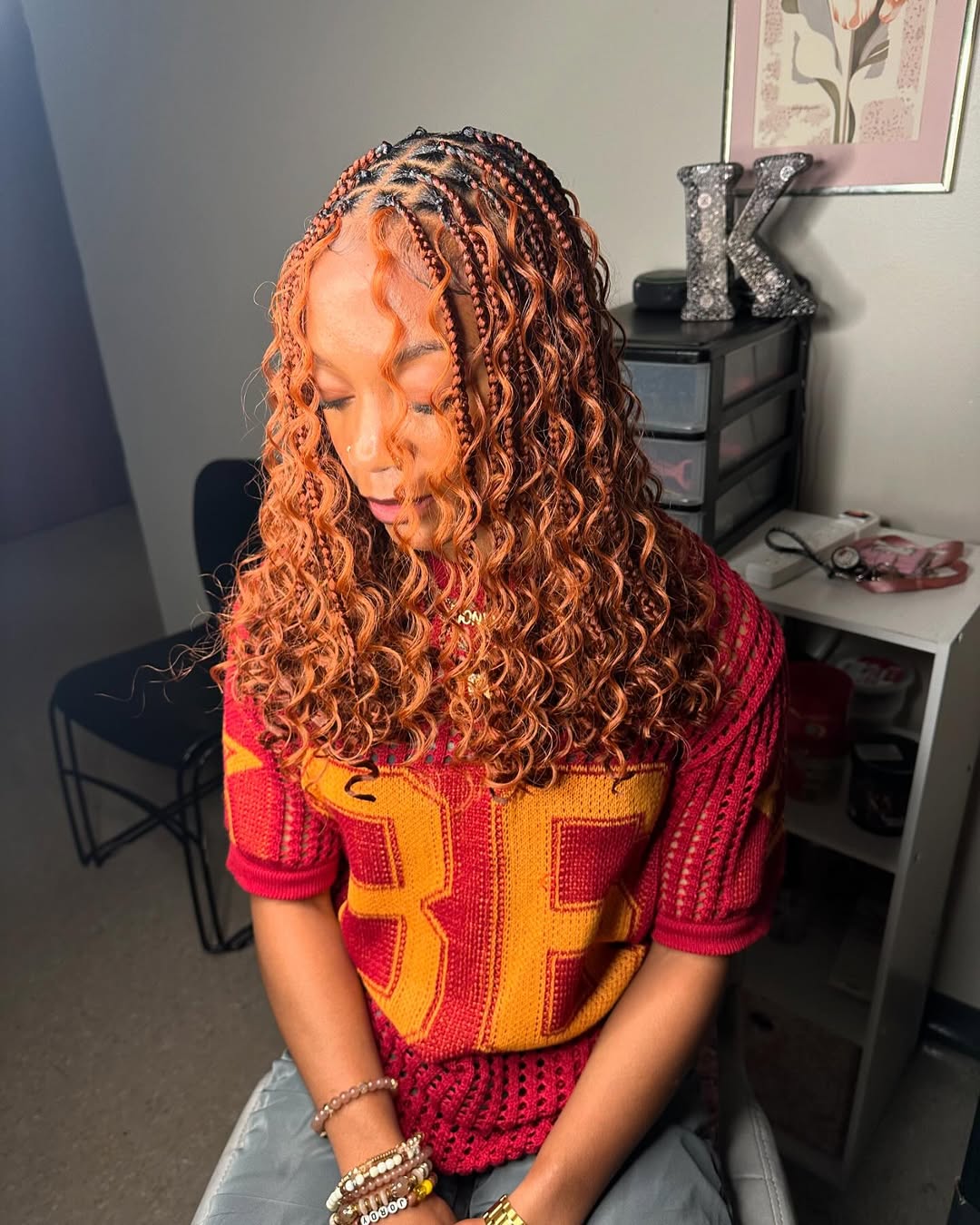 cowboy copper medium knotless braids hairstyle