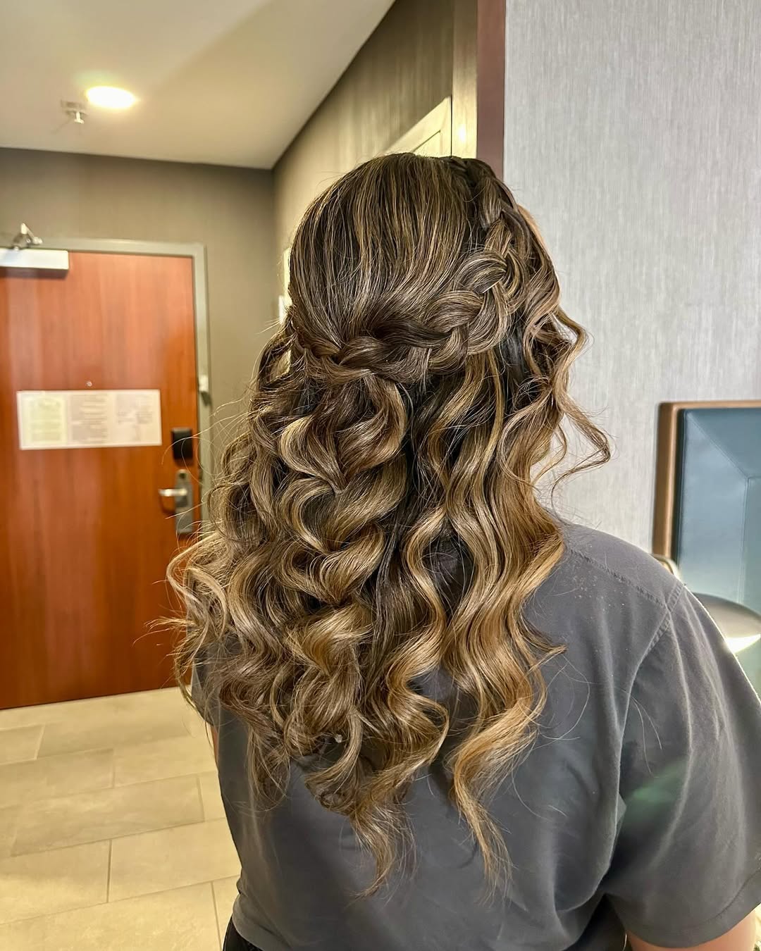 half-up Dutch braid with a pull-through braid