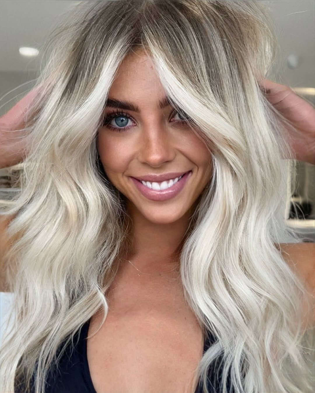 platinum blonde highlights on dark brown hair