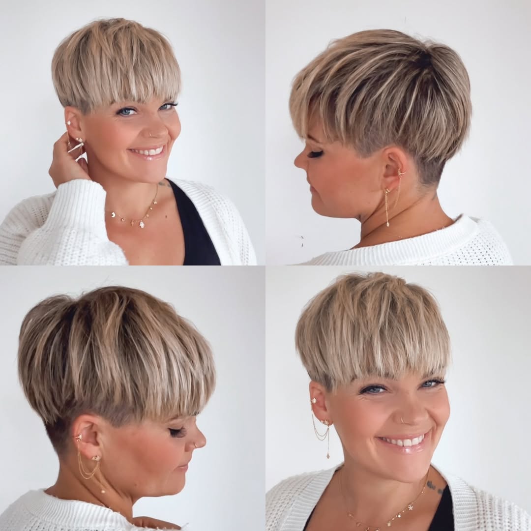 bronde layered pixie cut with an undercut