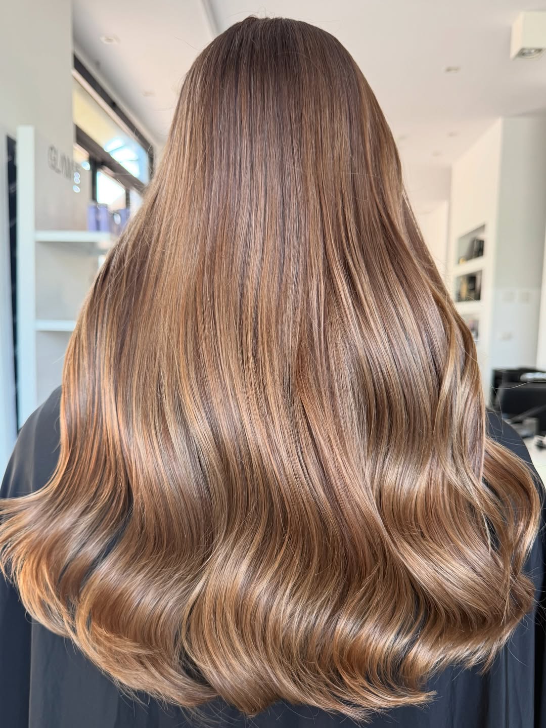 glossed honey brown hair