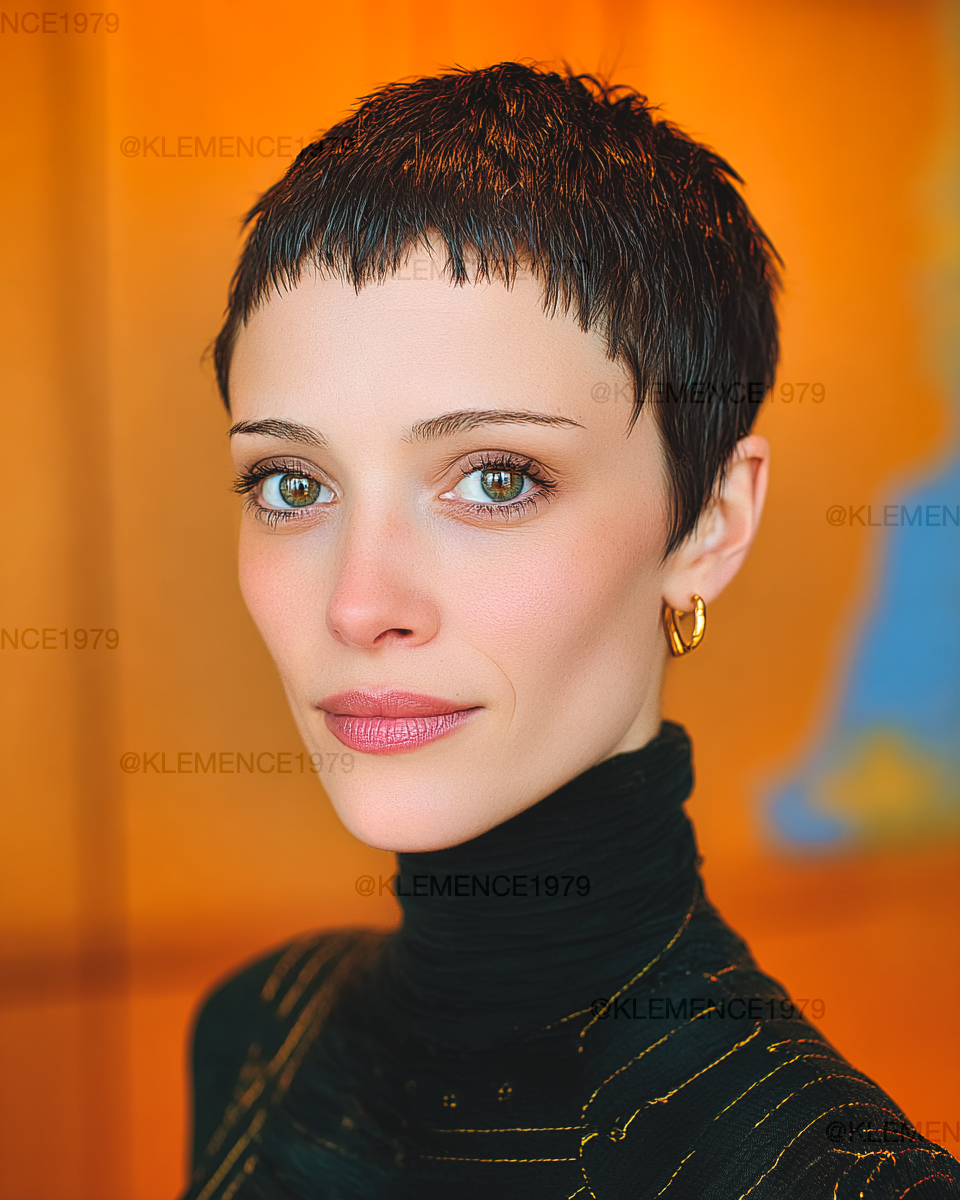very short pixie cut with choppy bangs