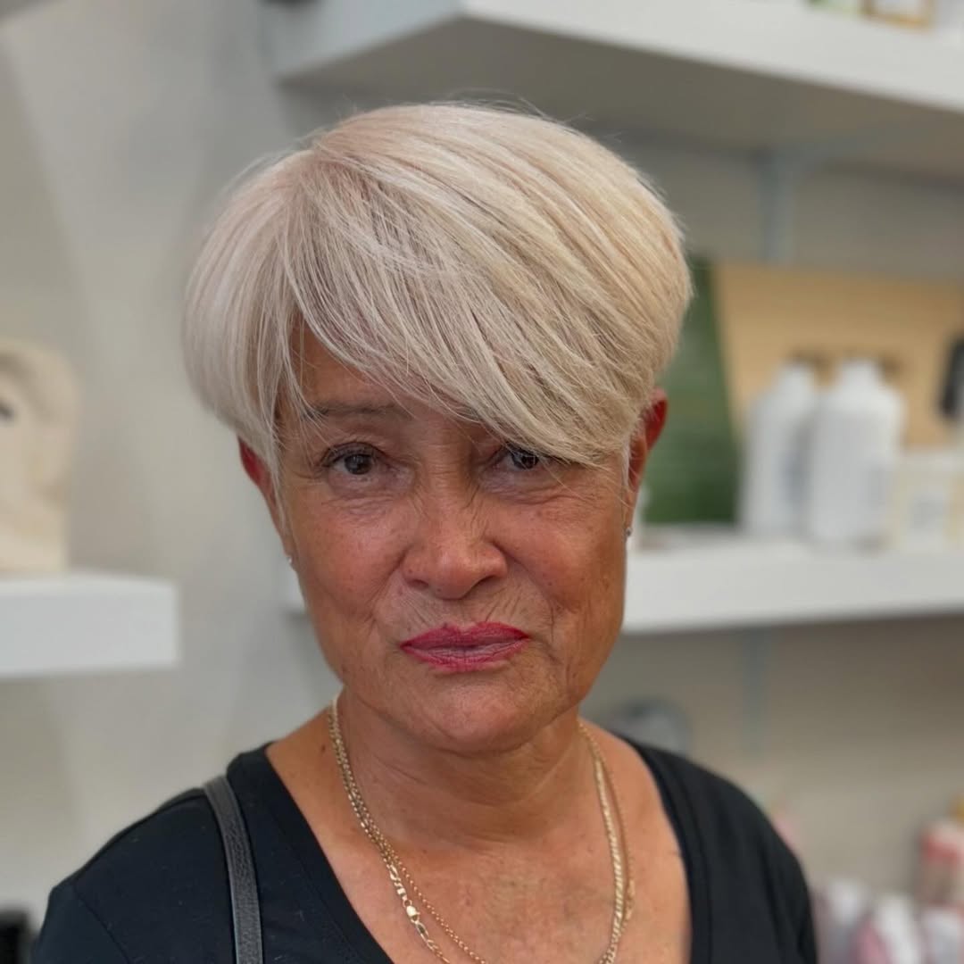 blonde pixie cut for older women