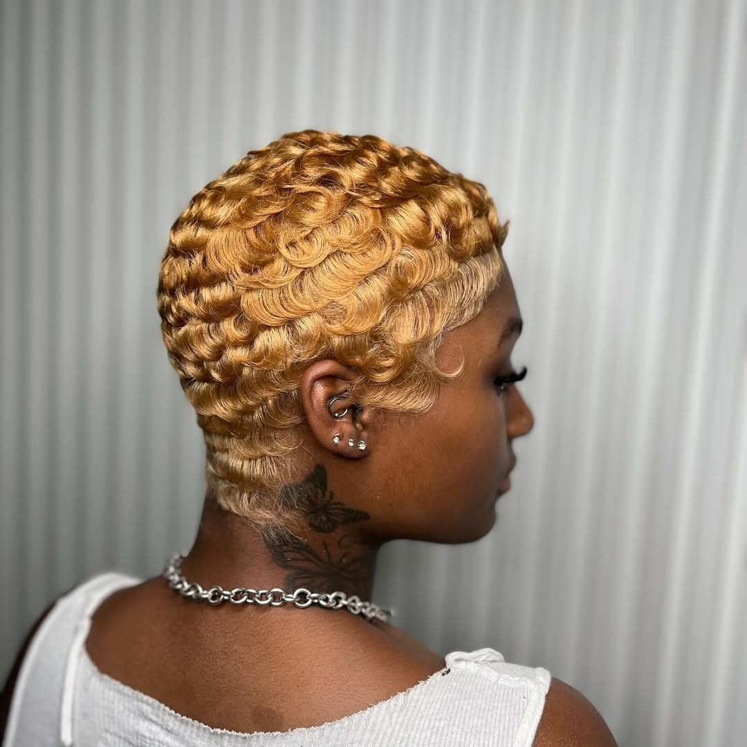 golden blonde finger wave pixie