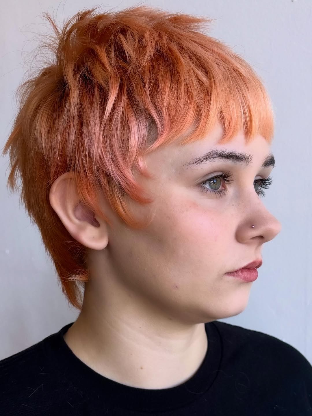 light copper pixie with bangs