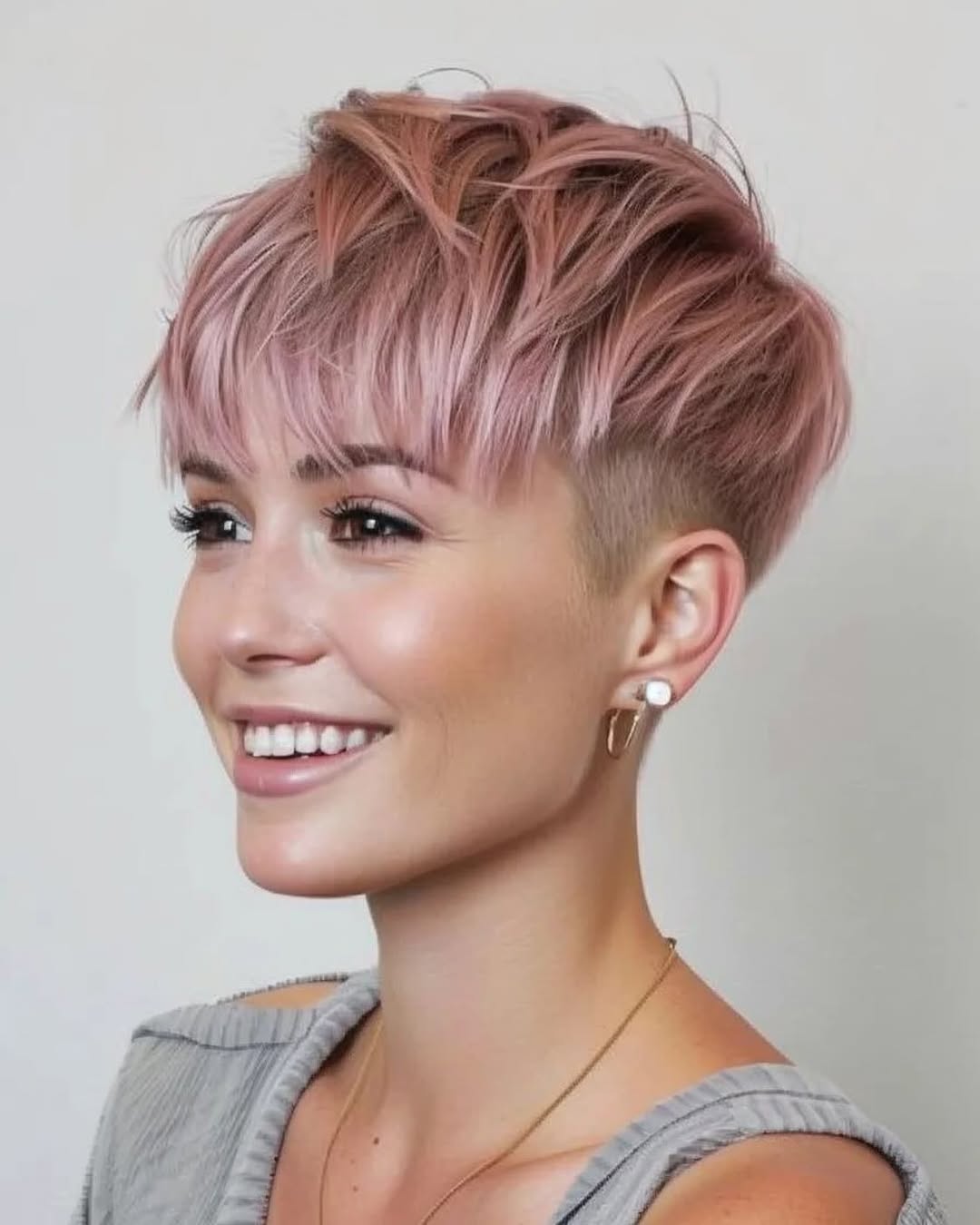 pastel pink choppy undercut pixie