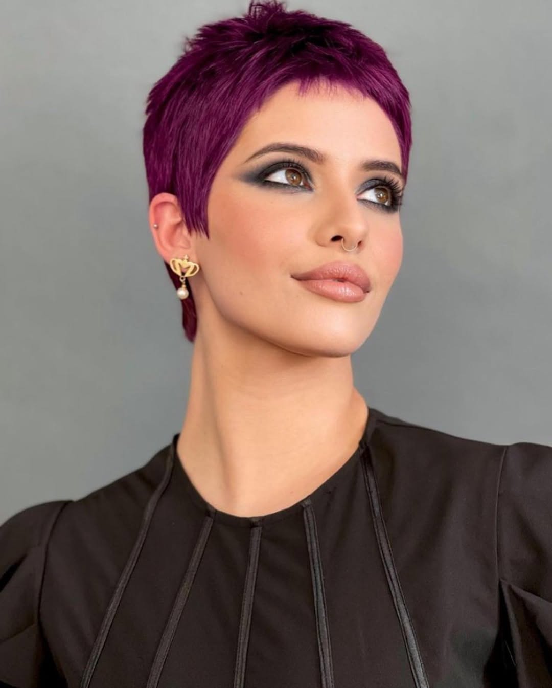 purple very short pixie haircut