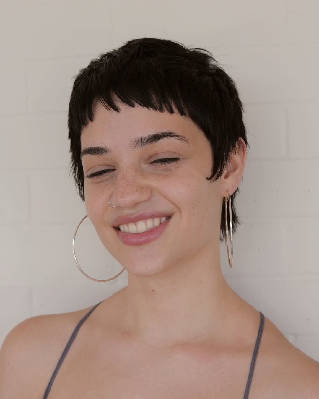short pixie cut with choppy bangs
