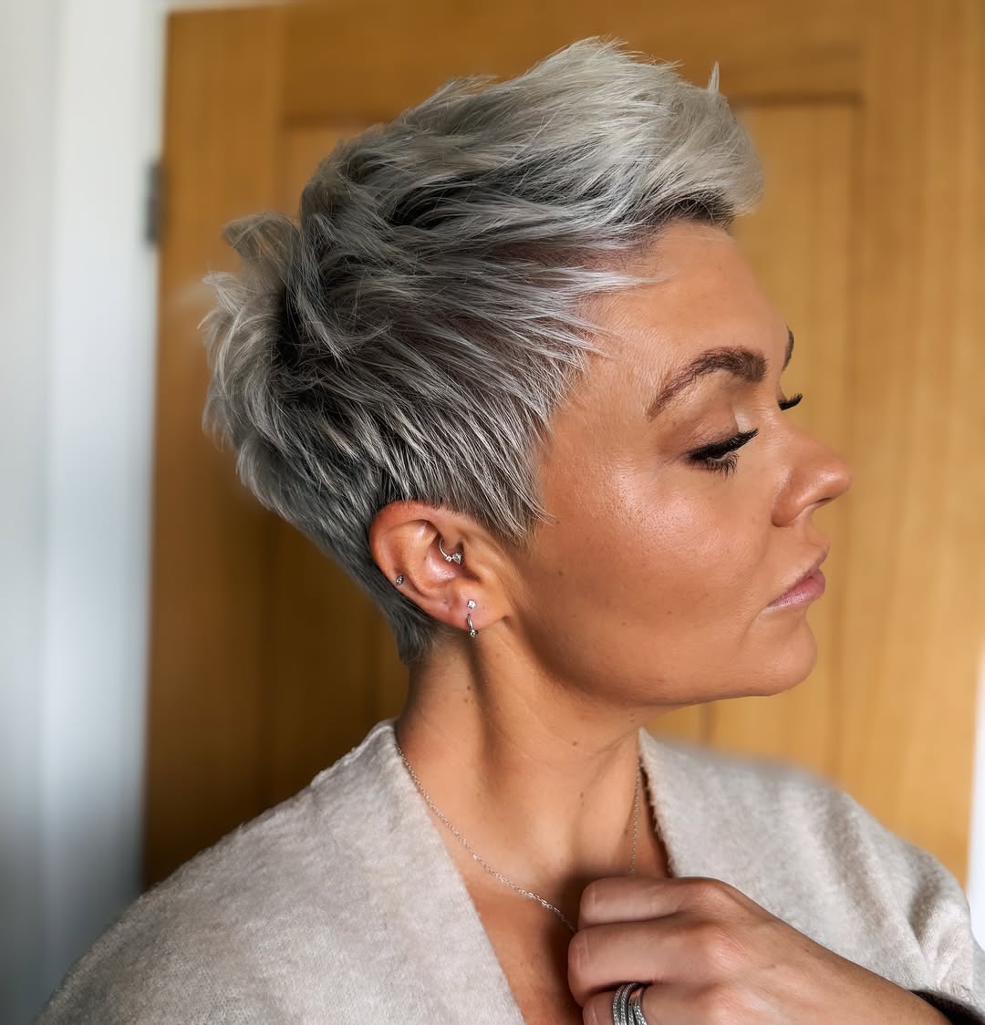 silver messy pixie cut