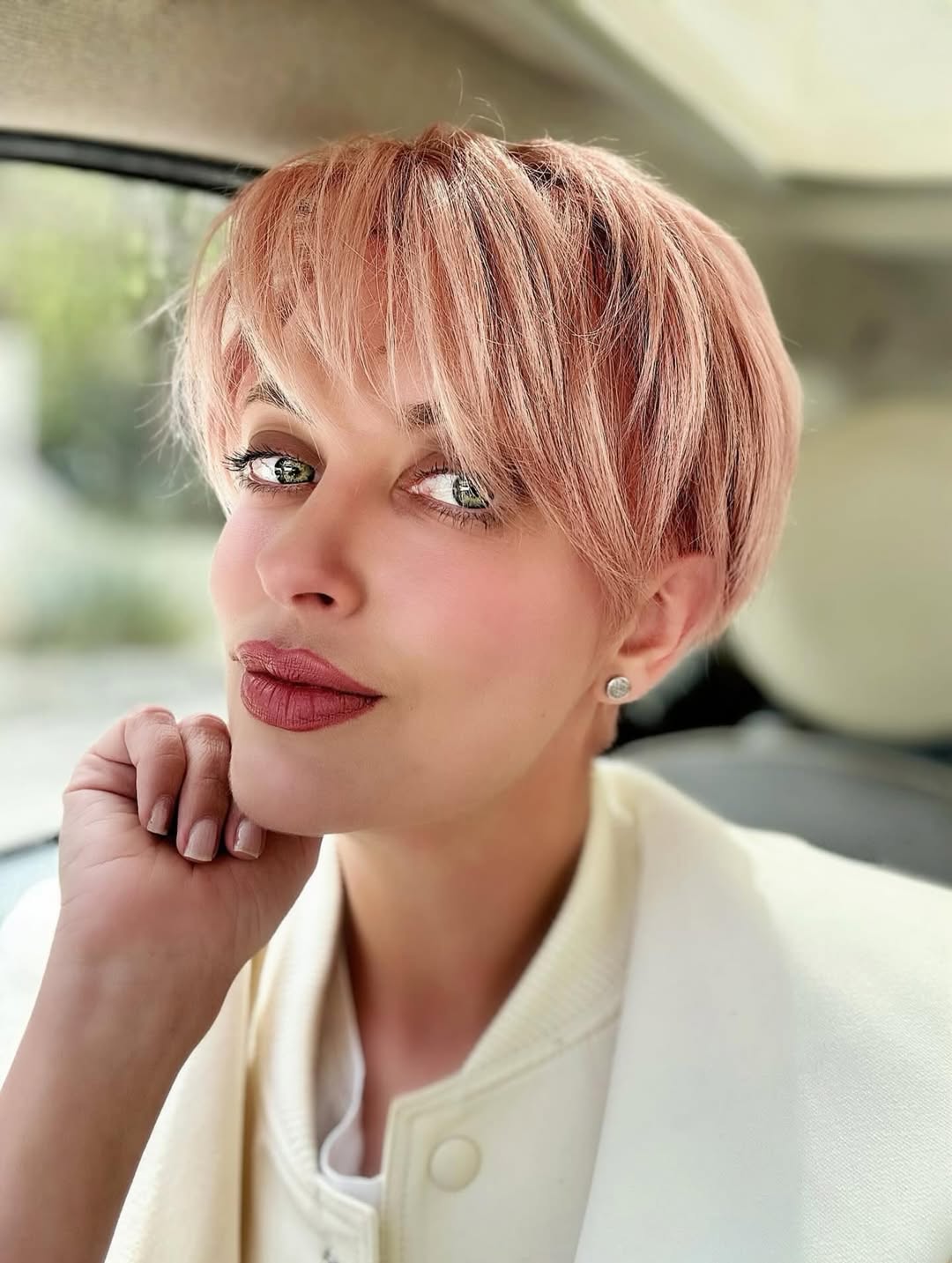 strawberry blonde pixie cut